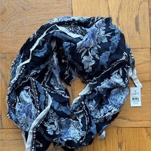 LOFT Floral Scarf - Navy and Light Blue